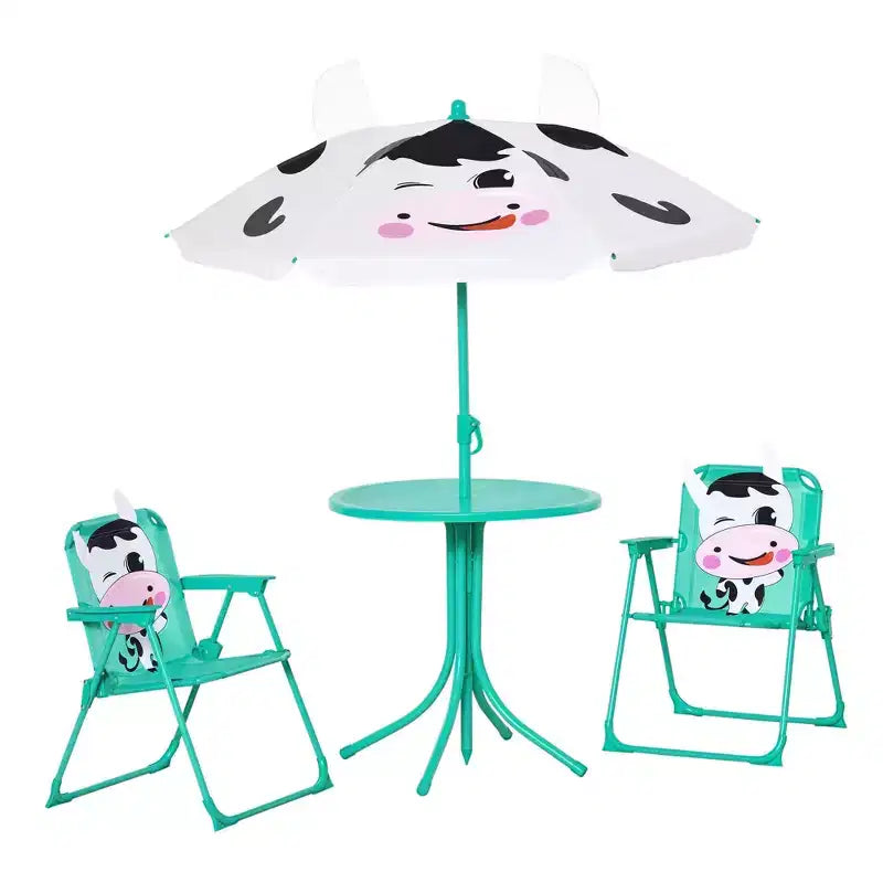 Kids Table and Chair Set with Adjustable Umbrella Outdoor Folding Picnic Furniture