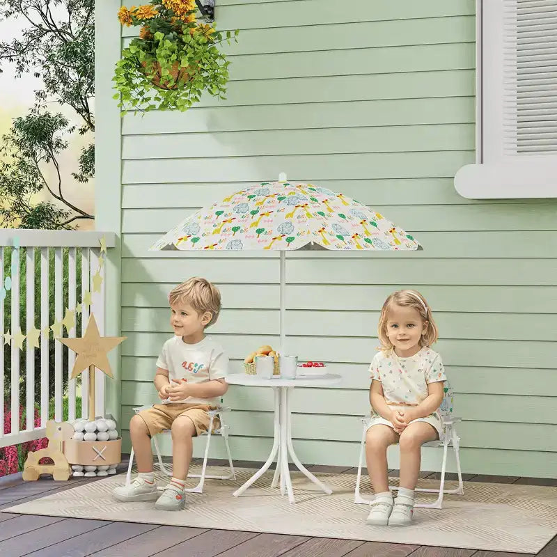 Ensemble Table et Chaises de Pique-nique pour Enfants, Table d'Activités d'Extérieur avec Chaises Pliantes, Parasol Amovible pour Jardin