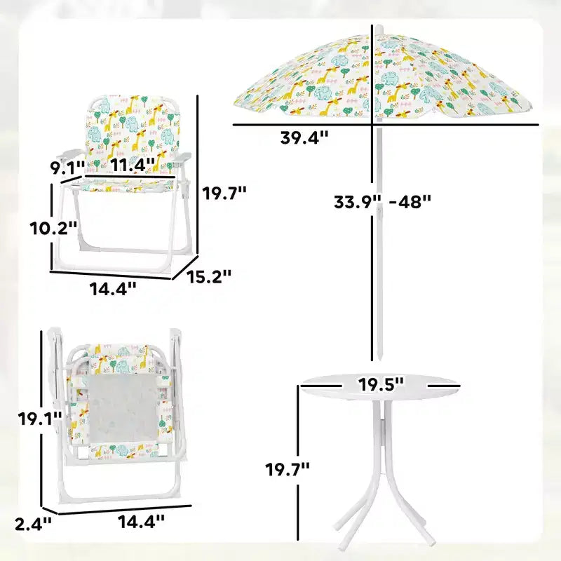 Ensemble Table et Chaises de Pique-nique pour Enfants, Table d'Activités d'Extérieur avec Chaises Pliantes, Parasol Amovible pour Jardin