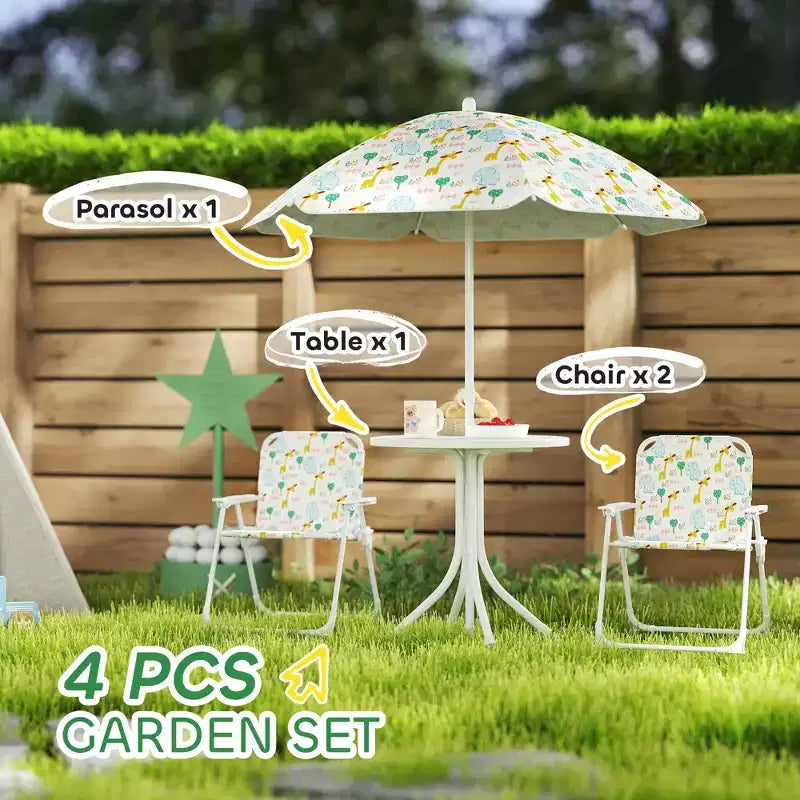 Ensemble Table et Chaises de Pique-nique pour Enfants, Table d'Activités d'Extérieur avec Chaises Pliantes, Parasol Amovible pour Jardin