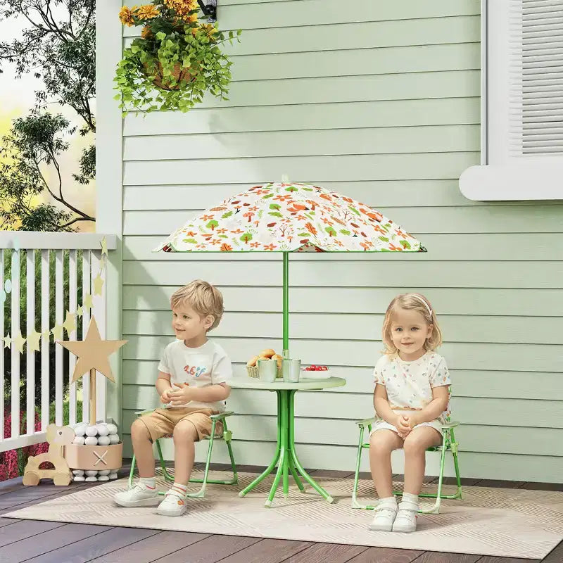 Ensemble Table et Chaises de Pique-nique pour Enfants, Table d'Activités d'Extérieur avec Chaises Pliantes, Parasol Amovible pour Jardin
