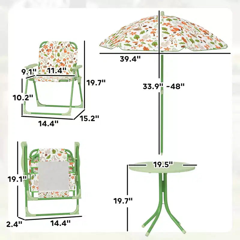 Ensemble Table et Chaises de Pique-nique pour Enfants, Table d'Activités d'Extérieur avec Chaises Pliantes, Parasol Amovible pour Jardin