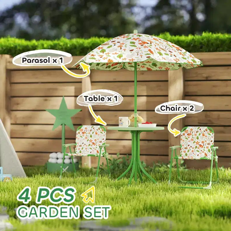 Ensemble Table et Chaises de Pique-nique pour Enfants, Table d'Activités d'Extérieur avec Chaises Pliantes, Parasol Amovible pour Jardin