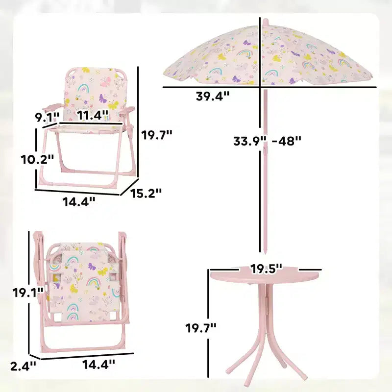 Ensemble Table et Chaises de Pique-nique pour Enfants, Table d'Activités d'Extérieur avec Chaises Pliantes, Parasol Amovible pour Jardin