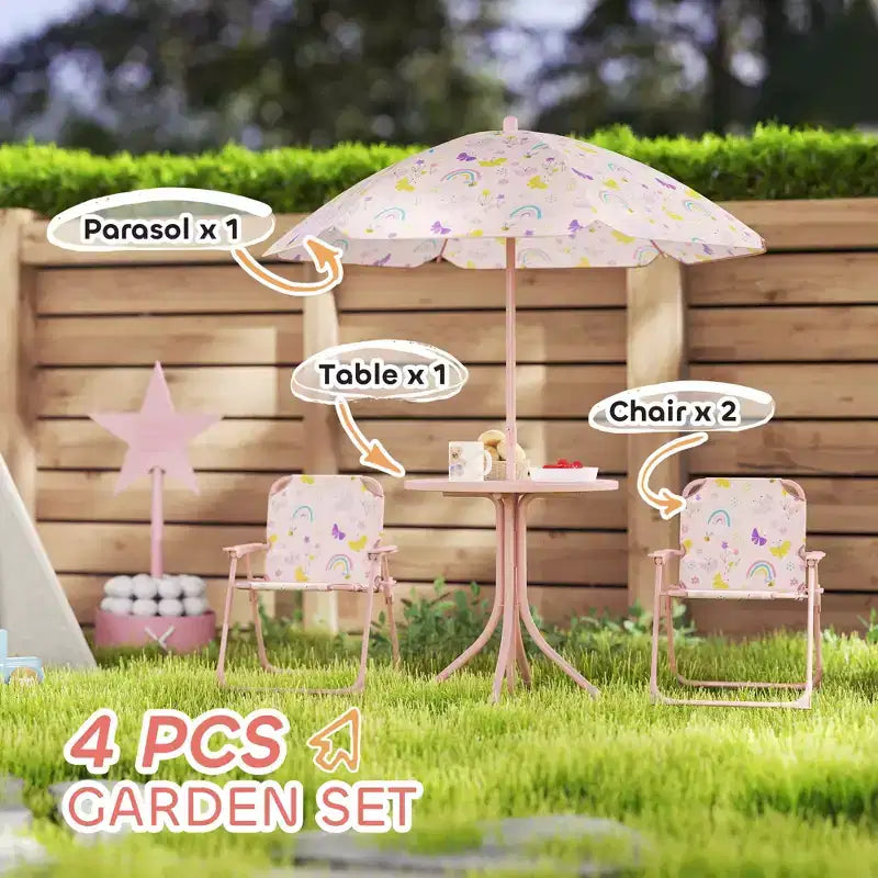 Ensemble Table et Chaises de Pique-nique pour Enfants, Table d'Activités d'Extérieur avec Chaises Pliantes, Parasol Amovible pour Jardin