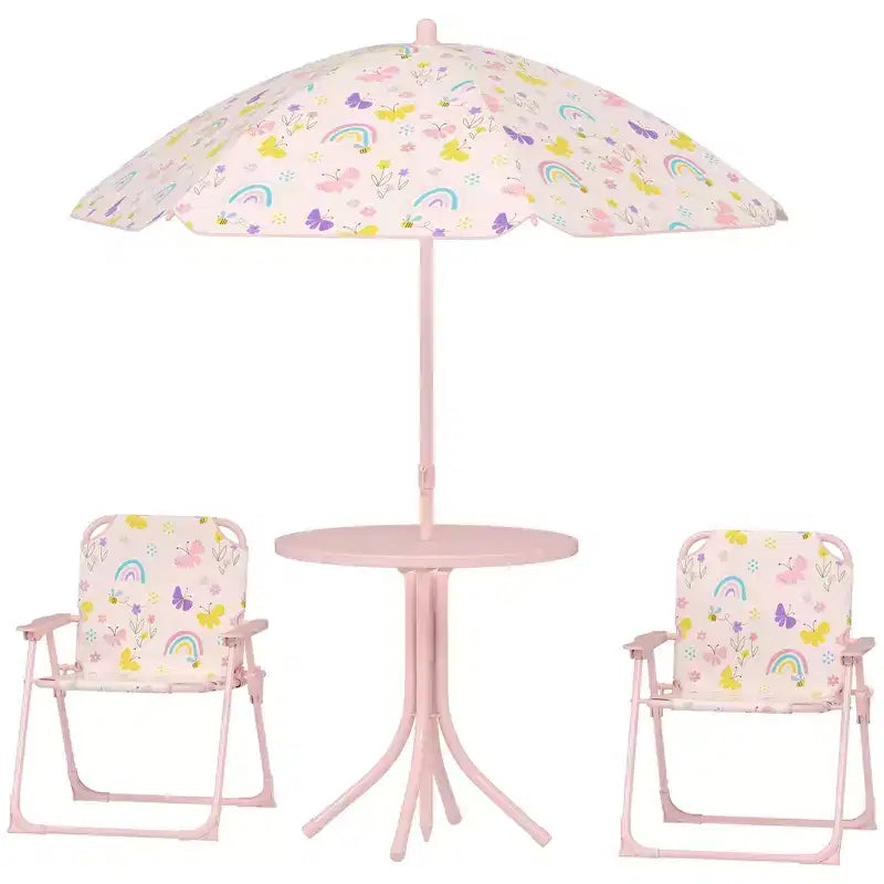 Ensemble Table et Chaises de Pique-nique pour Enfants, Table d'Activités d'Extérieur avec Chaises Pliantes, Parasol Amovible pour Jardin