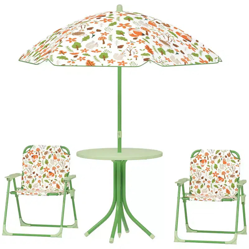 Kids Picnic Table and Chair Set, Outdoor Activity Table with Foldable Chairs, Removable Umbrella for Backyard