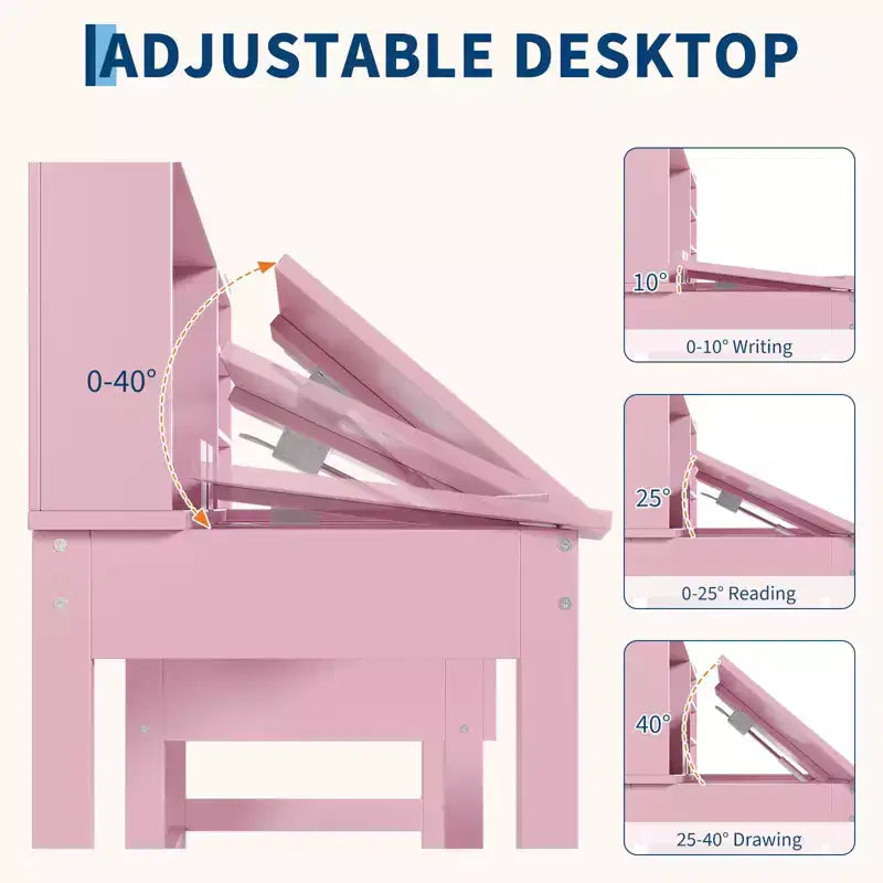 Ensemble bureau et chaise pour enfants, table d'étude en bois avec plateau inclinable réglable, tiroirs et tableau en liège - Ensemble de bureau scolaire pour enfants