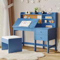 Kids Desk and Chair Set, Wooden Study Table with Adjustable Tilt Desktop, Drawers & Cork Board - Children School Learning Desk Set