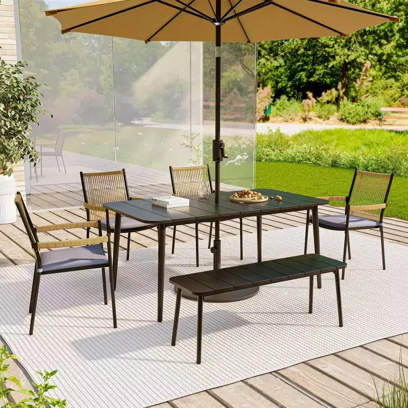LAUSAINT HOME Outdoor Dining Set, Outdoor Table and Chairs Set with Umbrella Hole