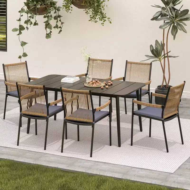 LAUSAINT HOME Ensemble de salle à manger d'extérieur, ensemble table et chaises d'extérieur avec trou pour parasol