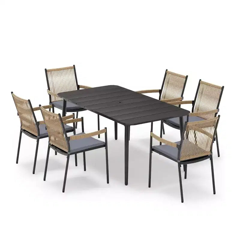 LAUSAINT HOME Ensemble de salle à manger d'extérieur, ensemble table et chaises d'extérieur avec trou pour parasol