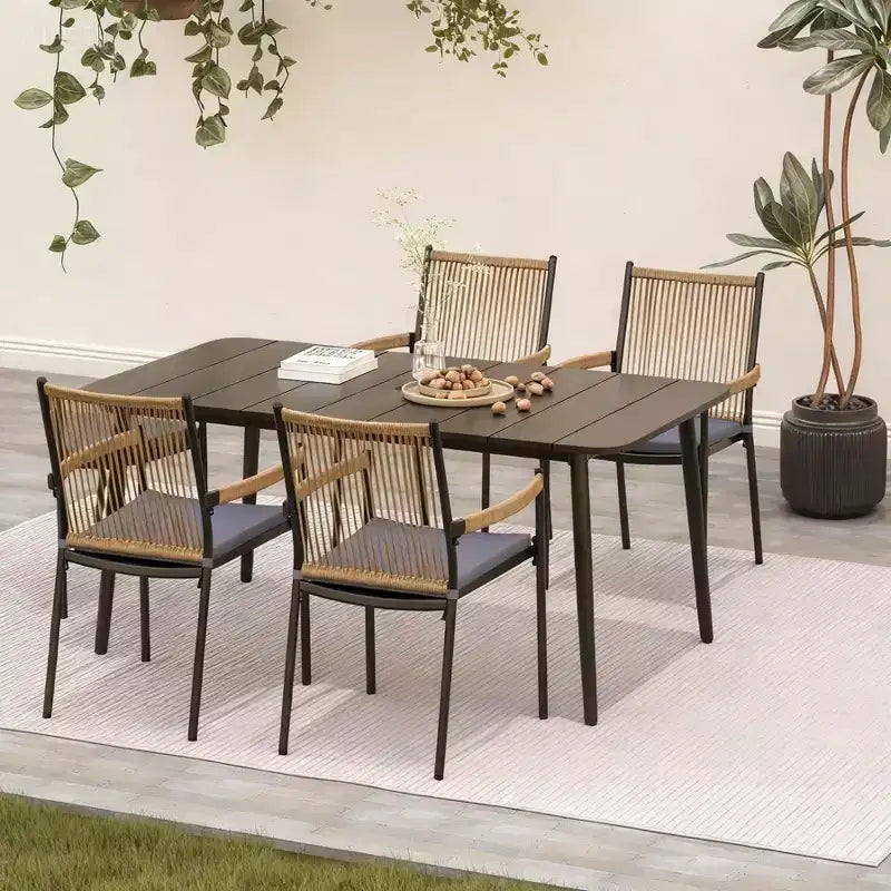 LAUSAINT HOME Ensemble de salle à manger d'extérieur, ensemble table et chaises d'extérieur avec trou pour parasol