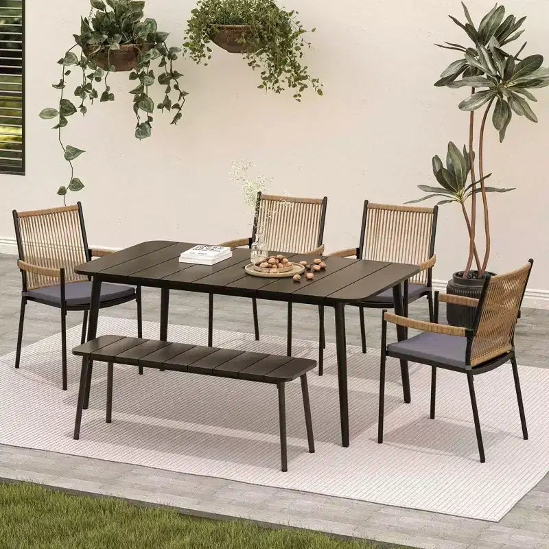 LAUSAINT HOME Ensemble de salle à manger d'extérieur, ensemble table et chaises d'extérieur avec trou pour parasol