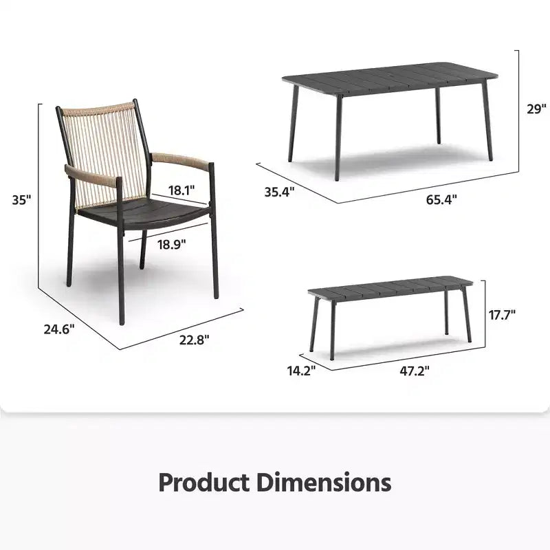 LAUSAINT HOME Ensemble de salle à manger d'extérieur, ensemble table et chaises d'extérieur avec trou pour parasol