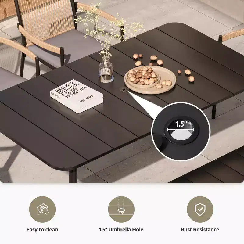 LAUSAINT HOME Ensemble de salle à manger d'extérieur, ensemble table et chaises d'extérieur avec trou pour parasol