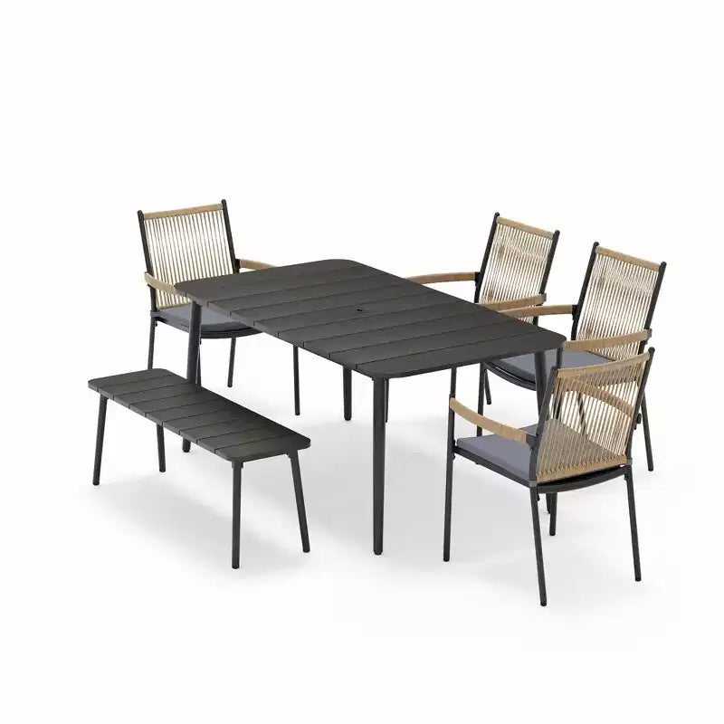 LAUSAINT HOME Ensemble de salle à manger d'extérieur, ensemble table et chaises d'extérieur avec trou pour parasol