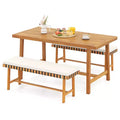 Gymax 3-Piece Patio Dining Set Rectangular Table & 2 Benches w/1.97 Umbrella Hole