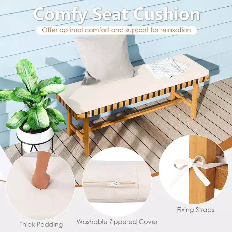 Ensemble repas de jardin 3 pièces Gymax : Table rectangulaire et 2 bancs avec trou pour parasol de 5 cm
