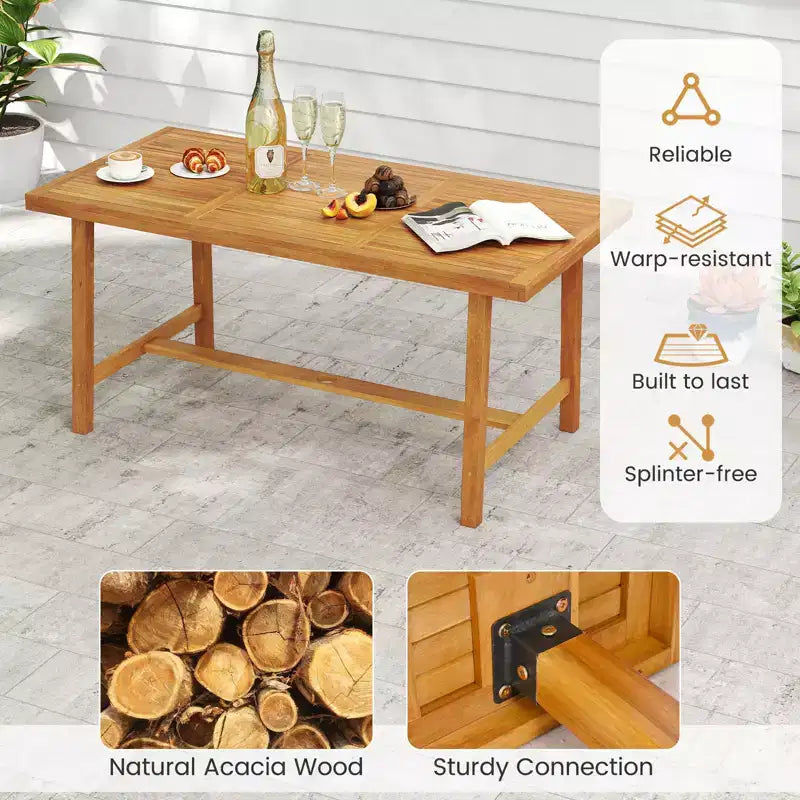Ensemble repas de jardin 3 pièces Gymax : Table rectangulaire et 2 bancs avec trou pour parasol de 5 cm