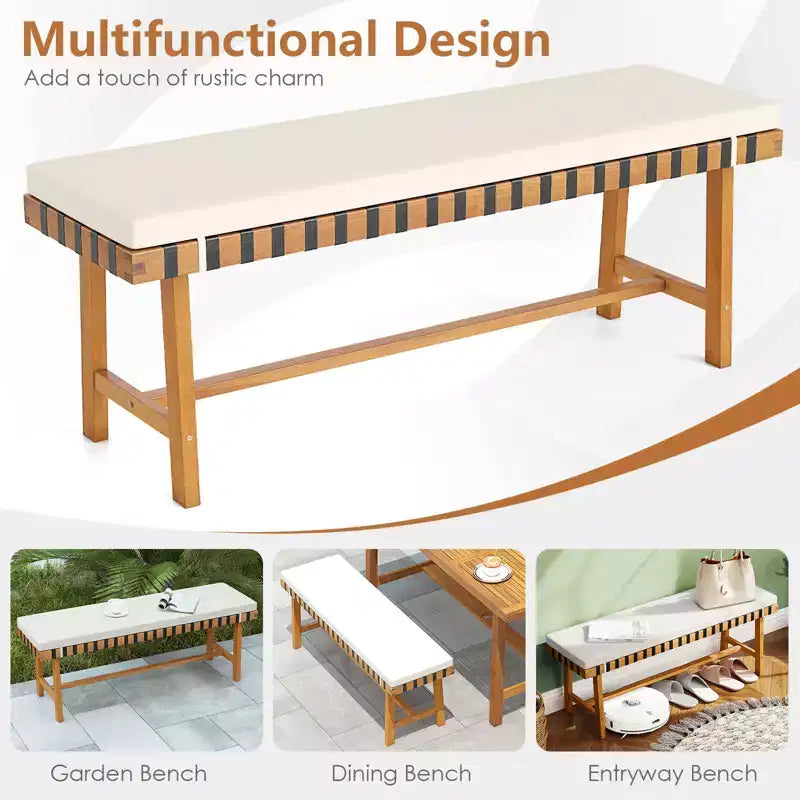 Ensemble repas de jardin 3 pièces Gymax : Table rectangulaire et 2 bancs avec trou pour parasol de 5 cm