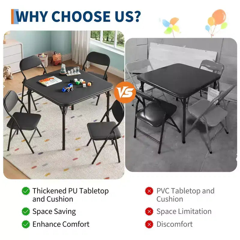 Coolmee Ensemble table et 4 chaises pliantes pour enfants, Ensemble table et chaises d'activités pour tout-petits, pour salle à manger, garderie, salles de classe