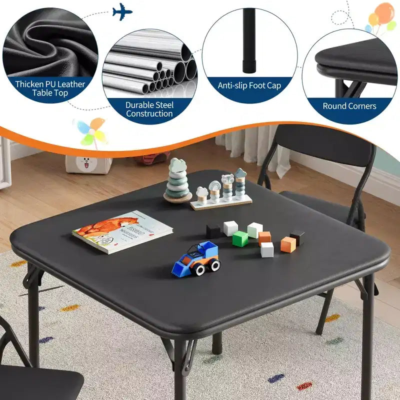 Coolmee Ensemble table et 4 chaises pliantes pour enfants, Ensemble table et chaises d'activités pour tout-petits, pour salle à manger, garderie, salles de classe