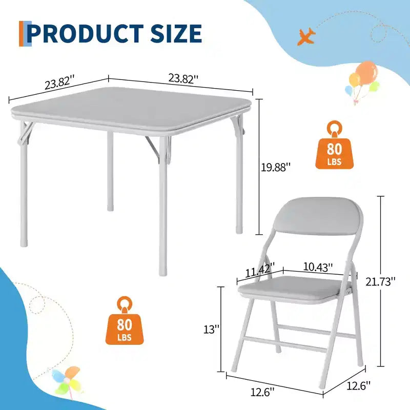 Coolmee Ensemble table et 4 chaises pliantes pour enfants, Ensemble table et chaises d'activités pour tout-petits, pour salle à manger, garderie, salles de classe