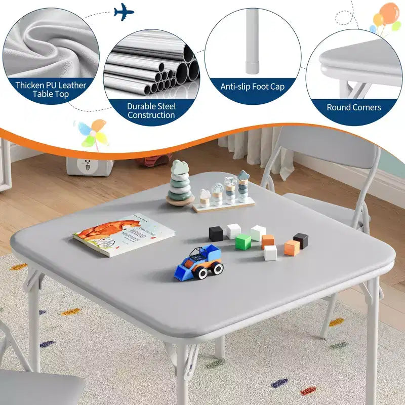 Coolmee Ensemble table et 4 chaises pliantes pour enfants, Ensemble table et chaises d'activités pour tout-petits, pour salle à manger, garderie, salles de classe