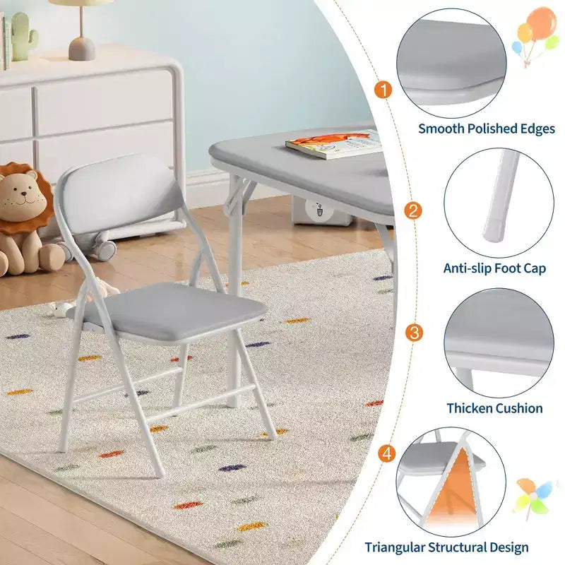 Coolmee Ensemble table et 4 chaises pliantes pour enfants, Ensemble table et chaises d'activités pour tout-petits, pour salle à manger, garderie, salles de classe
