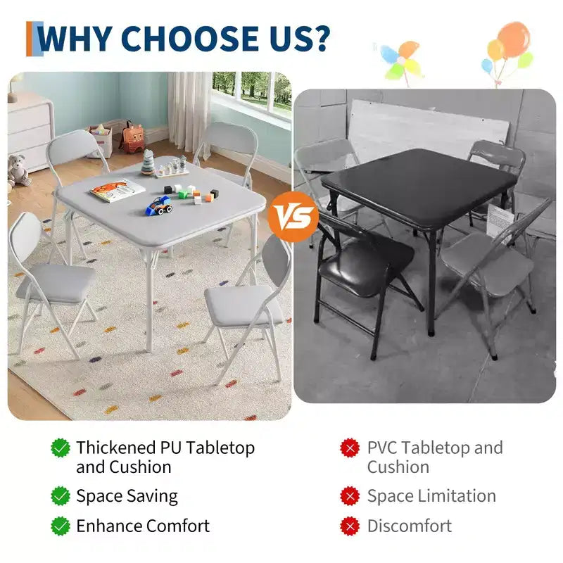 Coolmee Ensemble table et 4 chaises pliantes pour enfants, Ensemble table et chaises d'activités pour tout-petits, pour salle à manger, garderie, salles de classe