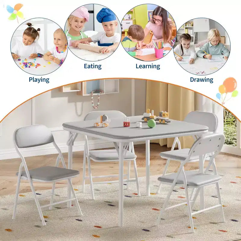 Coolmee Ensemble table et 4 chaises pliantes pour enfants, Ensemble table et chaises d'activités pour tout-petits, pour salle à manger, garderie, salles de classe