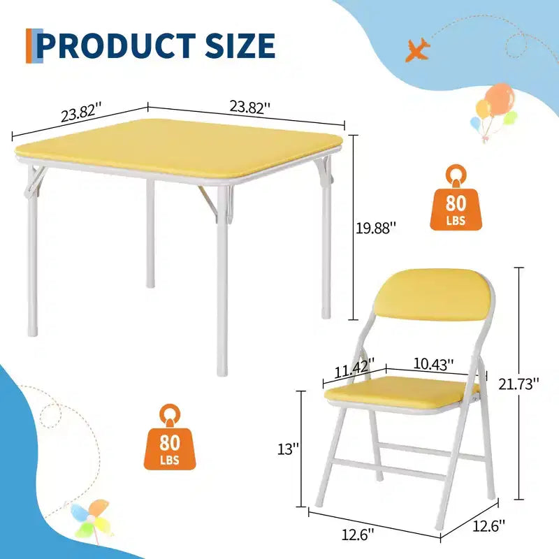 Coolmee Ensemble table et 4 chaises pliantes pour enfants, Ensemble table et chaises d'activités pour tout-petits, pour salle à manger, garderie, salles de classe