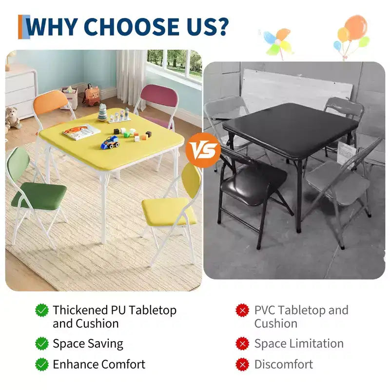 Coolmee Ensemble table et 4 chaises pliantes pour enfants, Ensemble table et chaises d'activités pour tout-petits, pour salle à manger, garderie, salles de classe