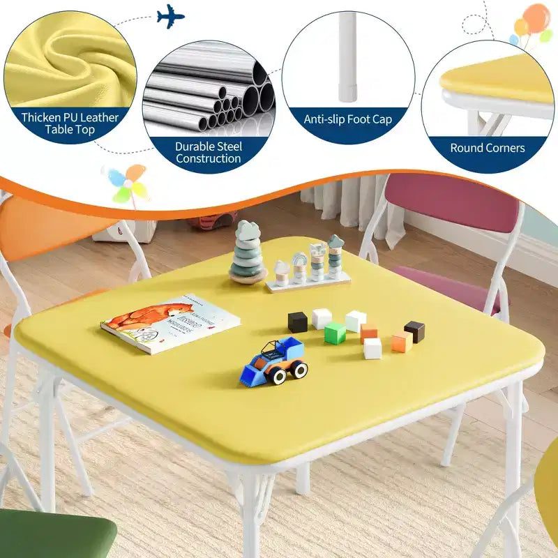 Coolmee Ensemble table et 4 chaises pliantes pour enfants, Ensemble table et chaises d'activités pour tout-petits, pour salle à manger, garderie, salles de classe