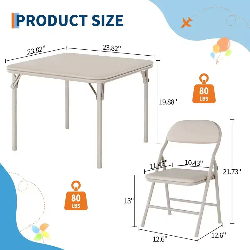 Coolmee Ensemble table et 4 chaises pliantes pour enfants, Ensemble table et chaises d'activités pour tout-petits, pour salle à manger, garderie, salles de classe