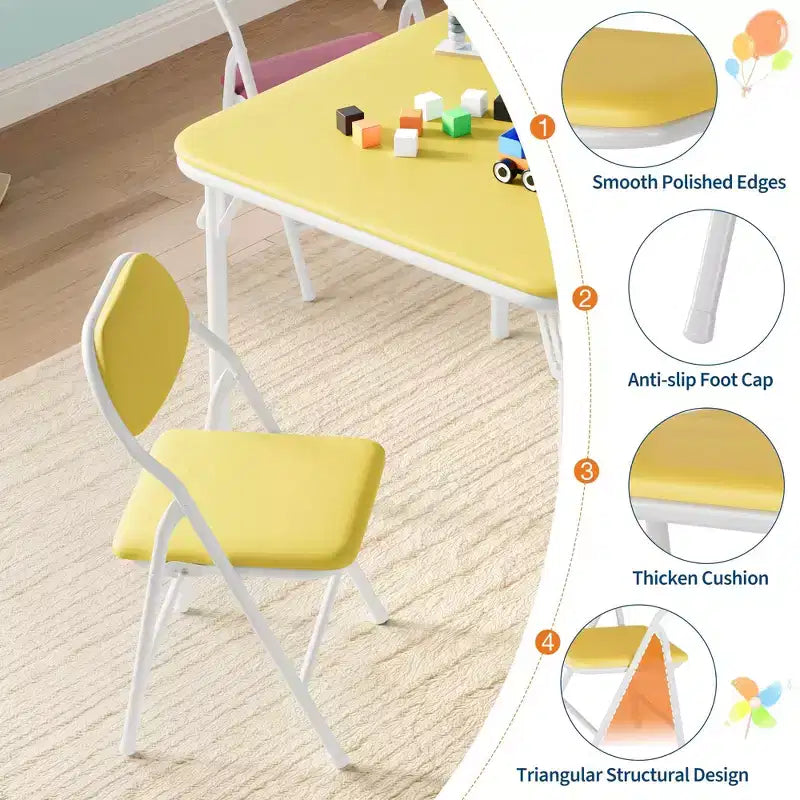 Coolmee Ensemble table et 4 chaises pliantes pour enfants, Ensemble table et chaises d'activités pour tout-petits, pour salle à manger, garderie, salles de classe
