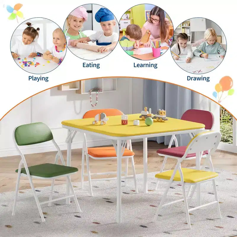 Coolmee Ensemble table et 4 chaises pliantes pour enfants, Ensemble table et chaises d'activités pour tout-petits, pour salle à manger, garderie, salles de classe