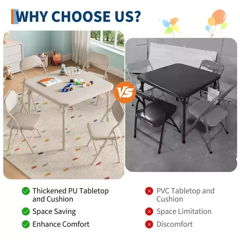 Coolmee Ensemble table et 4 chaises pliantes pour enfants, Ensemble table et chaises d'activités pour tout-petits, pour salle à manger, garderie, salles de classe