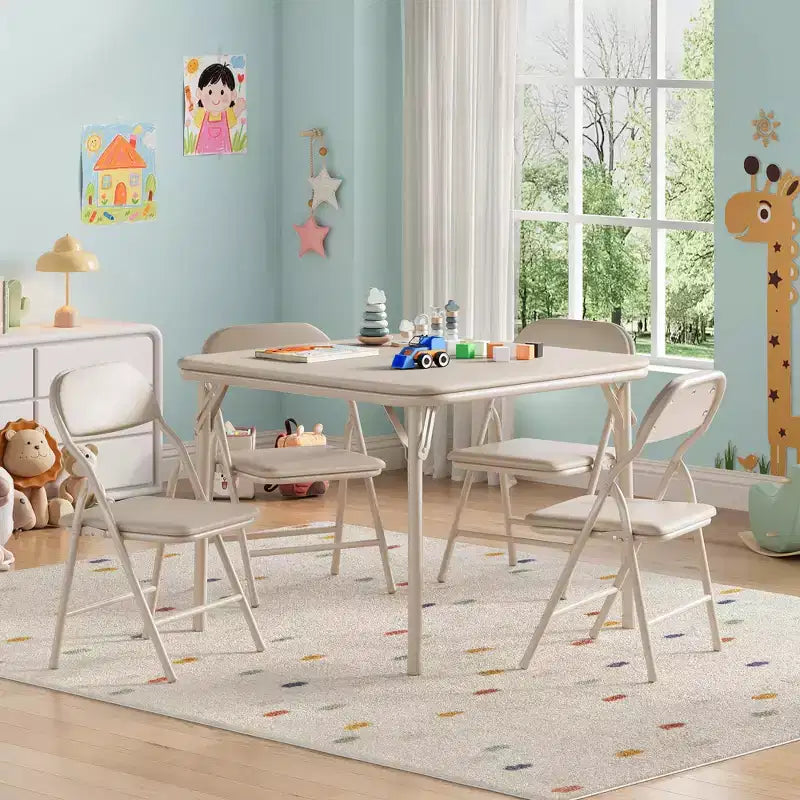 Coolmee 5-Piece Kids Folding Table and Chairs Set, Toddlers Children's Activity Table and Chairs Set for Dining Room, Daycare, Classrooms