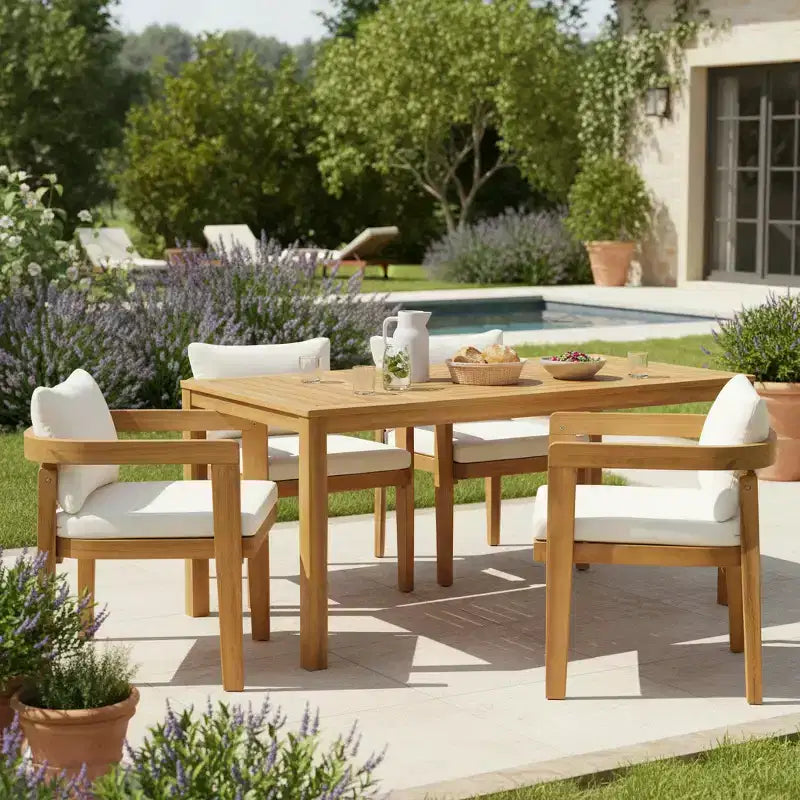 Christopher Knight Home Virote - Ensemble de salle à manger moderne 5 pièces en bois d'acacia avec trou pour parasol et table à lattes