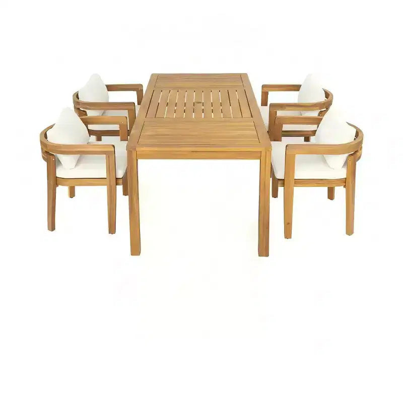 Christopher Knight Home Virote - Ensemble de salle à manger moderne 5 pièces en bois d'acacia avec trou pour parasol et table à lattes