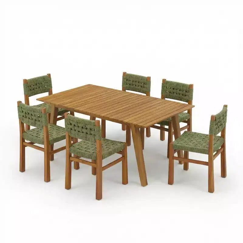 Christopher Knight Home Elvira Ensemble de salle à manger 7 pièces en osier tressé rustique et bois d'acacia pour l'extérieur