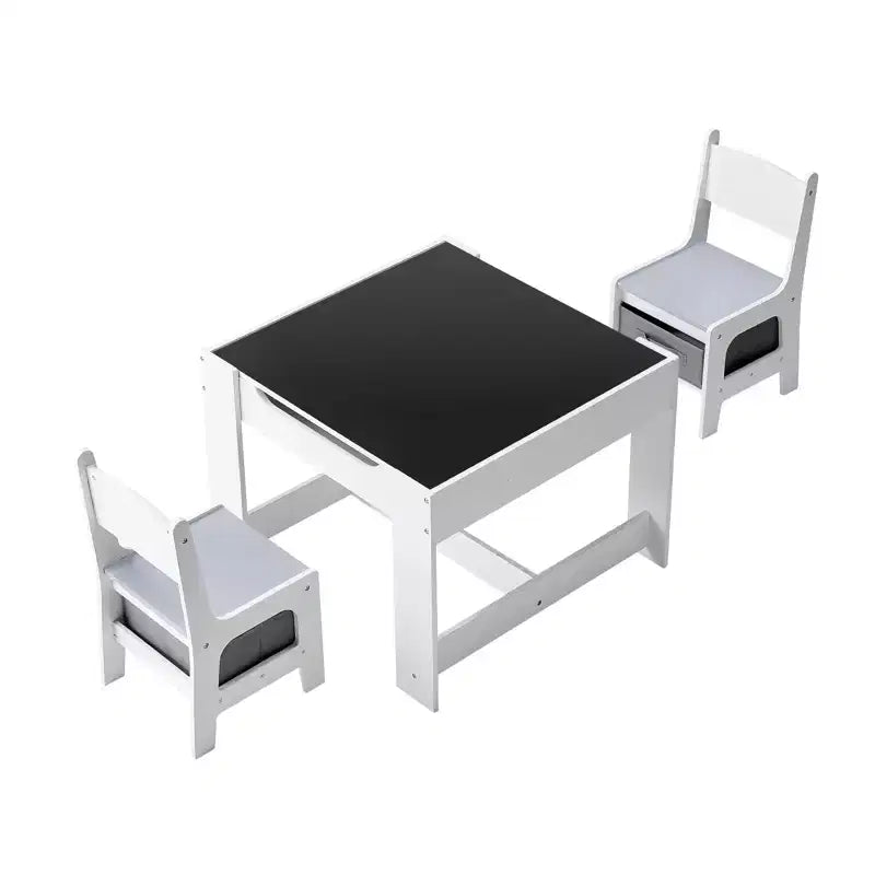 VEVOR Kids Table and 2 Chairs Set, Toddler Table and Chair Set with Storage Space under the Table, Cloth Storage Box under the Chairs, White