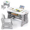 Costway Kids Table & Chair Set Height Adjustable Toddler Drawing Table w/ Book Stand