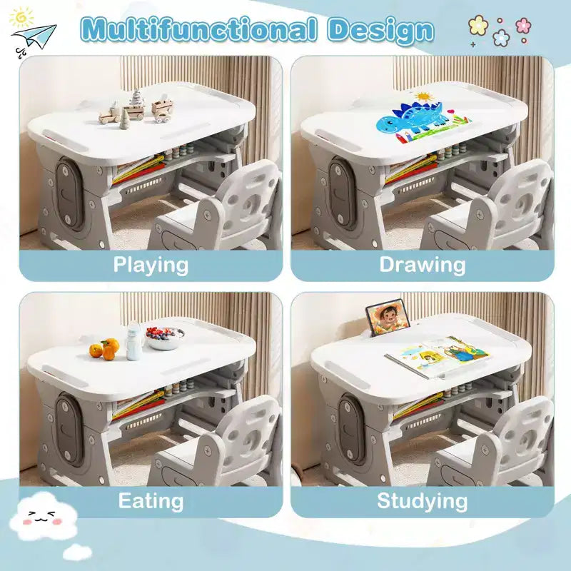 Costway Ensemble Table et Chaises Enfants Réglable en Hauteur Table d'Activités pour Tout-Petits avec Porte-Livres