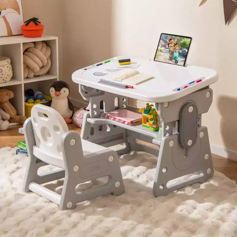 Costway Ensemble Table et Chaises Enfants Réglable en Hauteur Table d'Activités pour Tout-Petits avec Porte-Livres