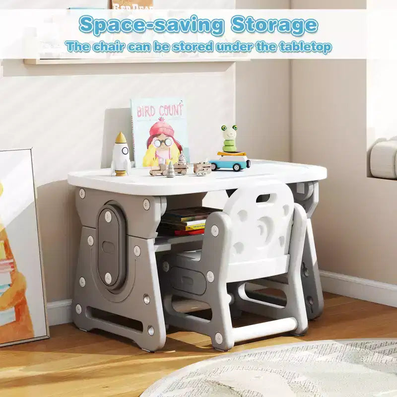 Costway Ensemble Table et Chaises Enfants Réglable en Hauteur Table d'Activités pour Tout-Petits avec Porte-Livres