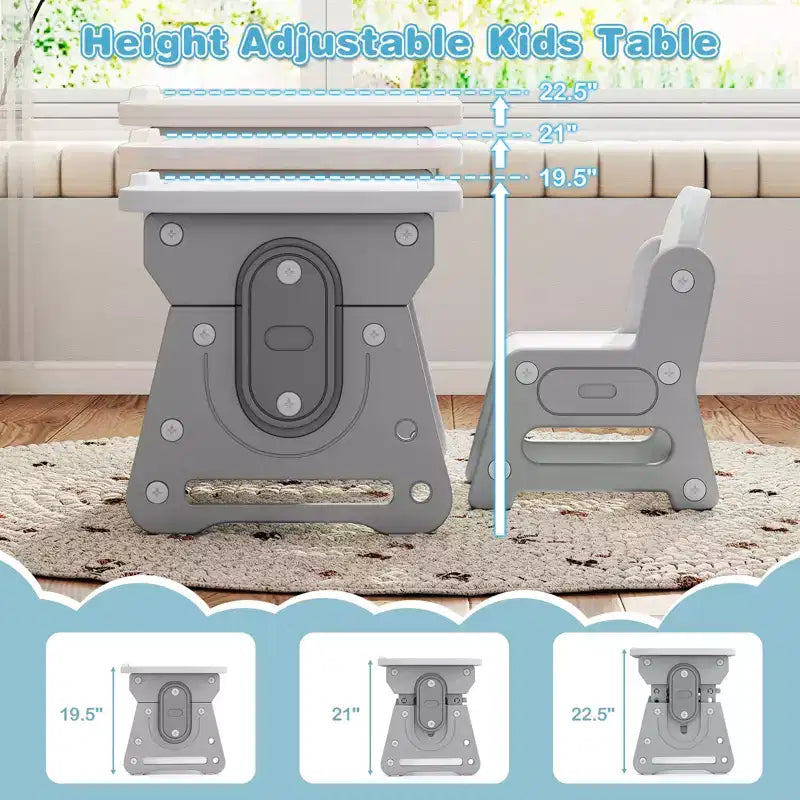 Costway Ensemble Table et Chaises Enfants Réglable en Hauteur Table d'Activités pour Tout-Petits avec Porte-Livres
