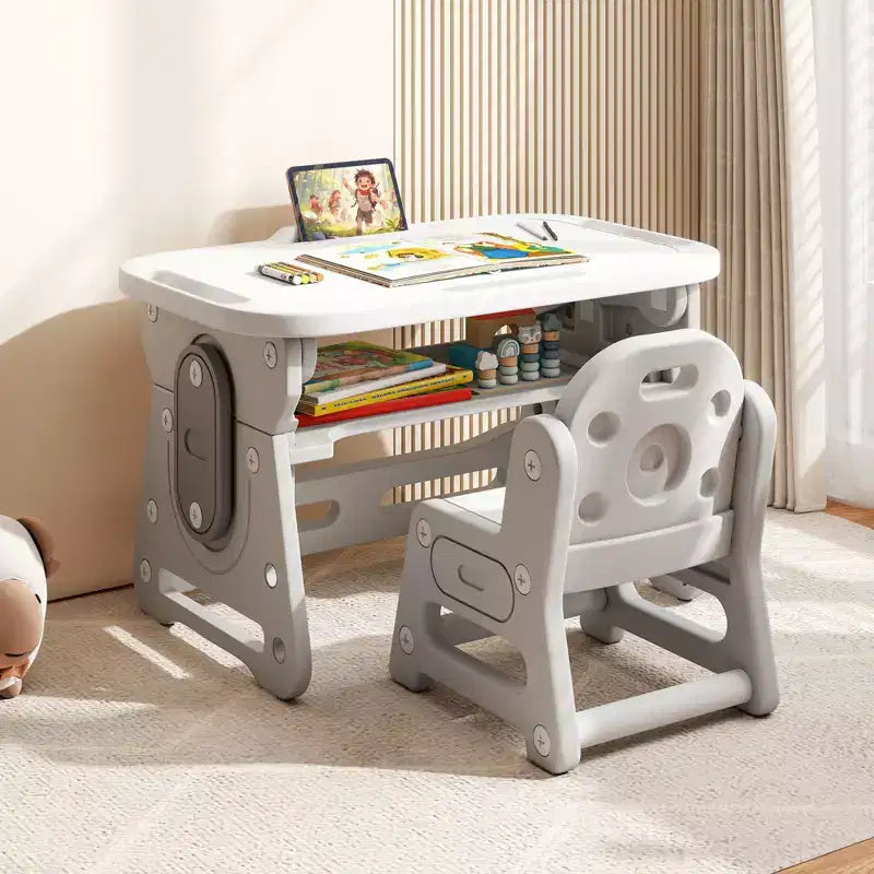 Costway Ensemble Table et Chaises Enfants Réglable en Hauteur Table d'Activités pour Tout-Petits avec Porte-Livres